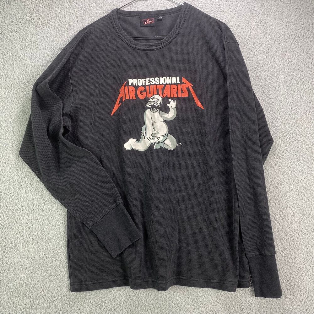 The Simpsons Shirt‎ Men 2XL Black Waffle Thermal Air Guitarist Homer Rocker